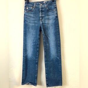 AG Alexxis Crop High Rise Vintage Fit Jeans 25 Blue Raw Hemline Button Fly